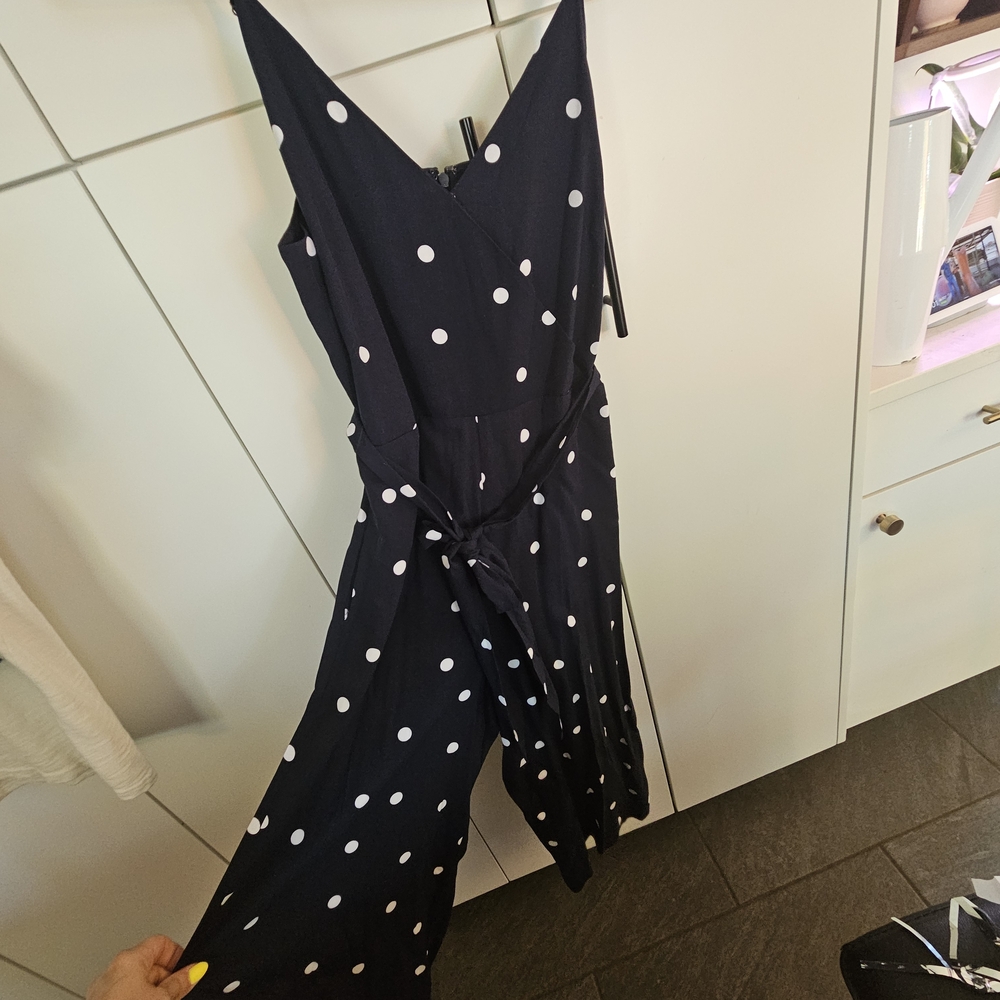 LOFT Navy and White Polka Dot Jumpsuit